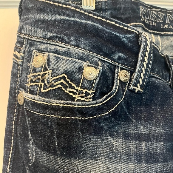 Miss Me Easy Boot Cut Dark Wash Embellished Low Rise Jeans Size 26 - Picture 5 of 10